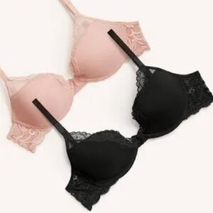 Lace Trim Bras - Black & Pink